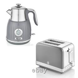 SWAN Retro Temperature Dial Kettle & 2 Slice Toaster Vintage Kitchen Set Grey