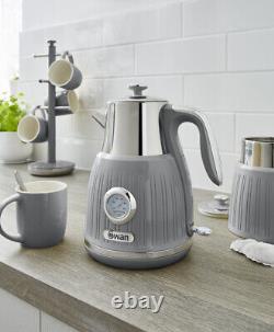 SWAN Retro Temperature Dial Kettle & 2 Slice Toaster Vintage Kitchen Set Grey