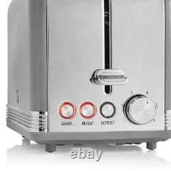 SWAN Retro Temperature Dial Kettle & 2 Slice Toaster Vintage Kitchen Set Grey