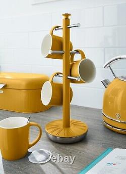 SWAN Retro Yellow Bread Bin Canisters Mug Tree Towel Pole Kitchen Storage Set
