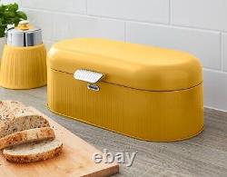 SWAN Retro Yellow Bread Bin & Tea Coffee Sugar Canisters Kitchen Storage Set