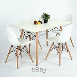 Scandinavian Retro Dining Table Modern Kitchen Table and 4 Dining Chairs White