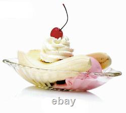 Set Of 2 Glass Banana Split Dishes Ice Cream Dessert Sundae Serving Bowl 24cm