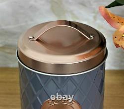 Set Of 3 Tea Coffee Sugar Canisters Copper Grey Kitchen Storage Jars Air Tight