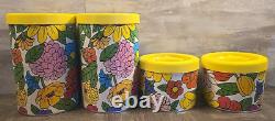 Set Of 4 Ballonoff 1970's Vintage Retro Tin Kitchen Canister Flower Power Mod