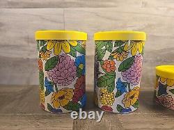 Set Of 4 Ballonoff 1970's Vintage Retro Tin Kitchen Canister Flower Power Mod