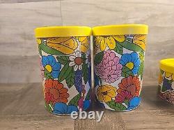 Set Of 4 Ballonoff 1970's Vintage Retro Tin Kitchen Canister Flower Power Mod