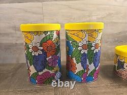 Set Of 4 Ballonoff 1970's Vintage Retro Tin Kitchen Canister Flower Power Mod