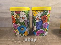 Set Of 4 Ballonoff 1970's Vintage Retro Tin Kitchen Canister Flower Power Mod