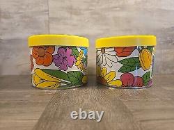 Set Of 4 Ballonoff 1970's Vintage Retro Tin Kitchen Canister Flower Power Mod