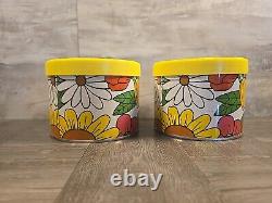 Set Of 4 Ballonoff 1970's Vintage Retro Tin Kitchen Canister Flower Power Mod