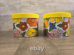 Set Of 4 Ballonoff 1970's Vintage Retro Tin Kitchen Canister Flower Power Mod