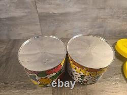 Set Of 4 Ballonoff 1970's Vintage Retro Tin Kitchen Canister Flower Power Mod