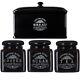Set Of 4 Black Ceramic Vintage Tea Sugar Coffee Jars Storage Canisters Bread Bin