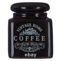 Set Of 4 Black Ceramic Vintage Tea Sugar Coffee Jars Storage Canisters Bread Bin