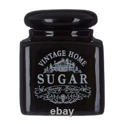 Set Of 4 Black Ceramic Vintage Tea Sugar Coffee Jars Storage Canisters Bread Bin