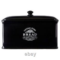 Set Of 4 Black Ceramic Vintage Tea Sugar Coffee Jars Storage Canisters Bread Bin