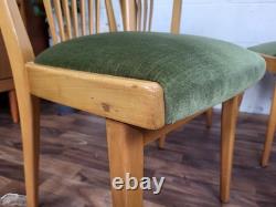 Set Of 4 Vintage Mid-Century Scandinavian Beech & Green Velour Dining Chairs MCM