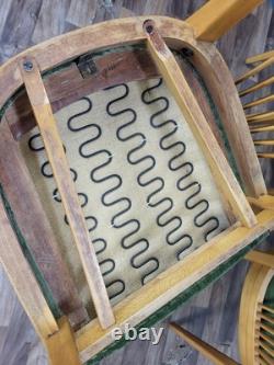 Set Of 4 Vintage Mid-Century Scandinavian Beech & Green Velour Dining Chairs MCM