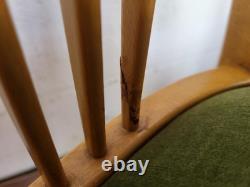 Set Of 4 Vintage Mid-Century Scandinavian Beech & Green Velour Dining Chairs MCM