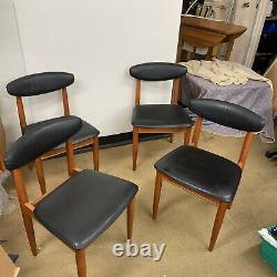 Set Of 4 Vintage Retro Schreiber Danish Dining Chairs Teak/black Vinyl