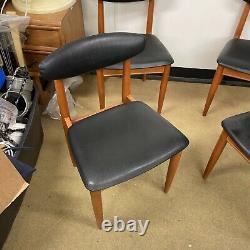 Set Of 4 Vintage Retro Schreiber Danish Dining Chairs Teak/black Vinyl