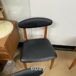 Set Of 4 Vintage Retro Schreiber Danish Dining Chairs Teak/black Vinyl