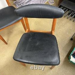 Set Of 4 Vintage Retro Schreiber Danish Dining Chairs Teak/black Vinyl