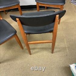 Set Of 4 Vintage Retro Schreiber Danish Dining Chairs Teak/black Vinyl