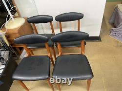 Set Of 4 Vintage Retro Schreiber Danish Dining Chairs Teak/black Vinyl