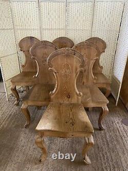 Set Of 6 Solid Pine French Style Vintage Dining Kitchen Chairs Carved Wood