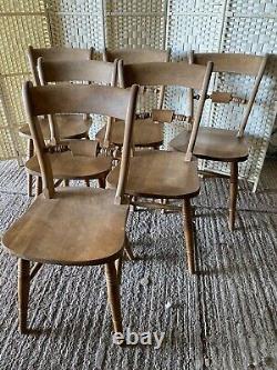 Set Of 6 Vintage Pine Farmhouse Dining Kitchen Chairs Rustic Cottage Country
