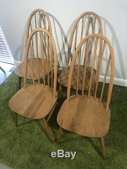 Set Of Four Vintage retro Ercol Quaker 365 Blond 1960s 1970s Dining Chairs