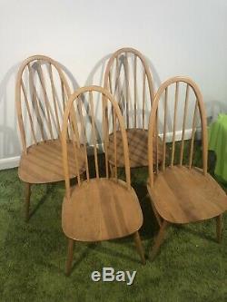 Set Of Four Vintage retro Ercol Quaker 365 Blond 1960s 1970s Dining Chairs