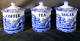 Set Spode Blue Italian Canister Storage Jars X 3 Coffee, Tea, Sugar Lidded