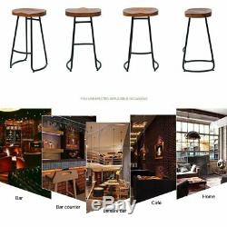 Set of 1/2/4 Wooden Industrial Bar Stools & Kitchen Breakfast High Chair Seat UK