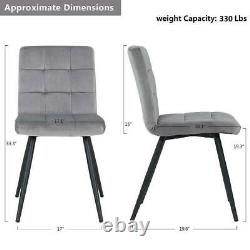 Set of 2 Dining Chairs Velvet Fabric Padded Seat Black Metal Leg Office Kitchen