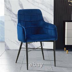 Set of 2 Luxury Dining Chairs Velvet Blue Padded Seat with Armrest Home Lounge