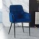 Set Of 2 Luxury Dining Chairs Velvet Blue Padded Seat With Armrest Home Lounge