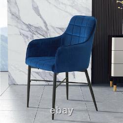 Set of 2 Luxury Dining Chairs Velvet Blue Padded Seat with Armrest Home Lounge