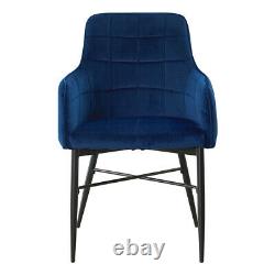 Set of 2 Luxury Dining Chairs Velvet Blue Padded Seat with Armrest Home Lounge