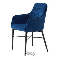 Set of 2 Luxury Dining Chairs Velvet Blue Padded Seat with Armrest Home Lounge