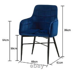 Set of 2 Luxury Dining Chairs Velvet Blue Padded Seat with Armrest Home Lounge