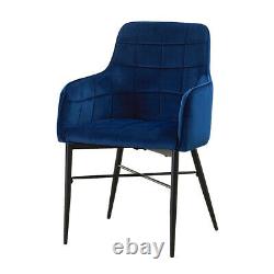 Set of 2 Luxury Dining Chairs Velvet Blue Padded Seat with Armrest Home Lounge