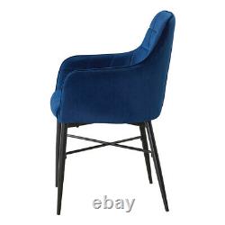 Set of 2 Luxury Dining Chairs Velvet Blue Padded Seat with Armrest Home Lounge