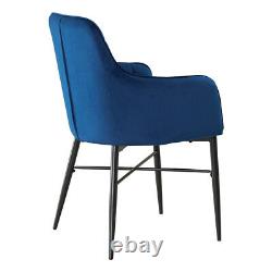 Set of 2 Luxury Dining Chairs Velvet Blue Padded Seat with Armrest Home Lounge