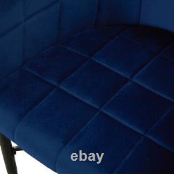 Set of 2 Luxury Dining Chairs Velvet Blue Padded Seat with Armrest Home Lounge