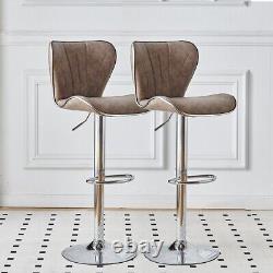 Set of 2 Retro Brown Bar Stools Swivel Gas Lift PU Leather Breakfast Chairs