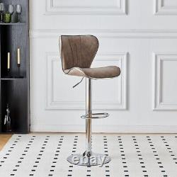 Set of 2 Retro Brown Bar Stools Swivel Gas Lift PU Leather Breakfast Chairs