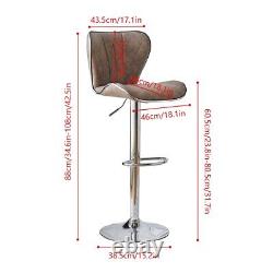 Set of 2 Retro Brown Bar Stools Swivel Gas Lift PU Leather Breakfast Chairs